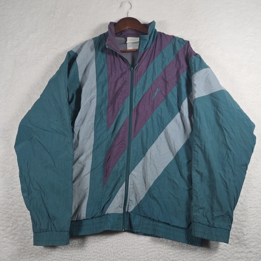 Vintage 90s Adidas Windbreaker Color Block Jacket Size Medium Full‎ Zip